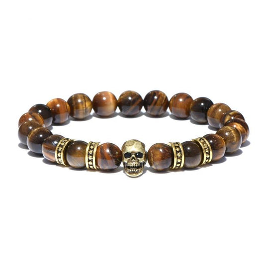 Natural Brown Stone Antique Black Beads Skull Bracelet-Skull Bracelet-Innovato Design-Bronze-Innovato Design