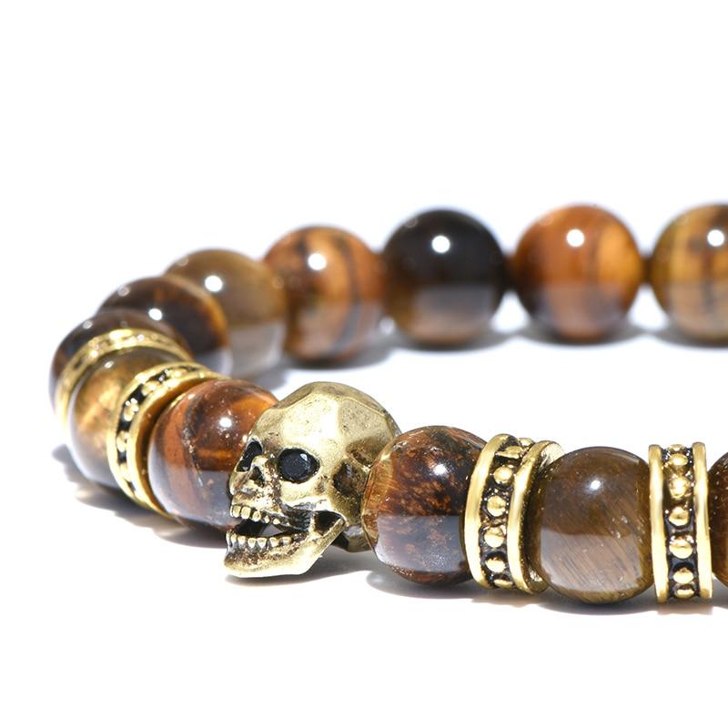 Natural Brown Stone Antique Black Beads Skull Bracelet-Skull Bracelet-Innovato Design-Bronze-Innovato Design