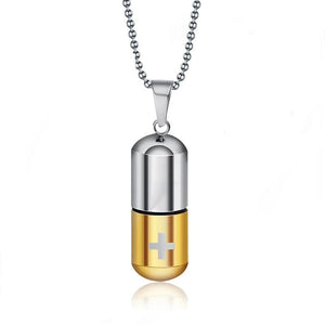 Metallic Pill Memorial Urn Pendant with Ball Chain Necklace-Necklaces-Innovato Design-Gold-Innovato Design