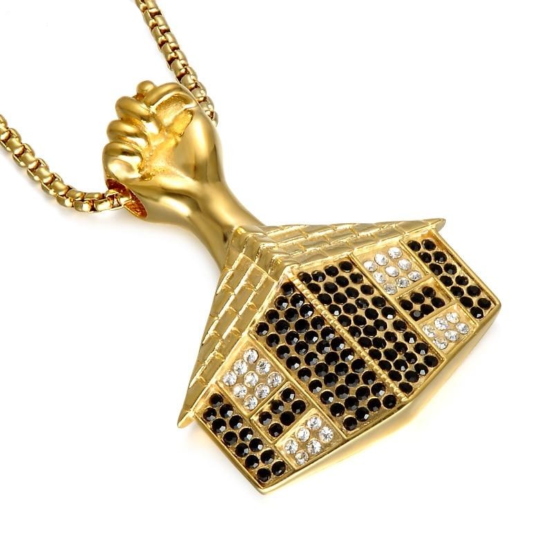 Rhinestone-Studded Gold-Plated House Bling Stainless Steel Hip-hop Pendant Necklace-Necklaces-Innovato Design-Innovato Design