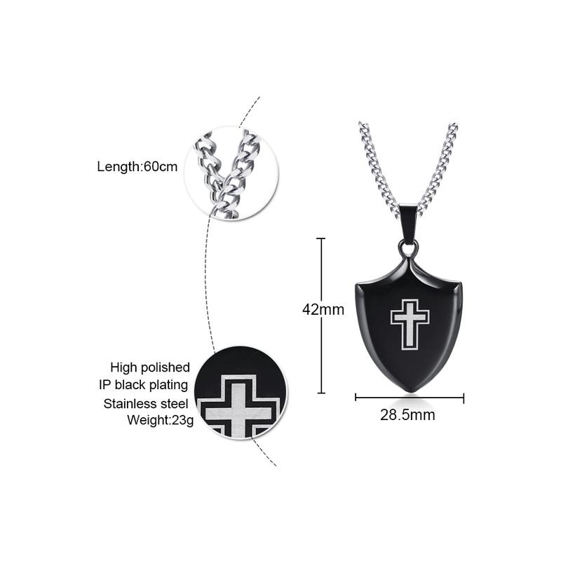 Polished Black Shield of Faith Cross Pendant and Silver Necklace-Necklaces-Innovato Design-Innovato Design