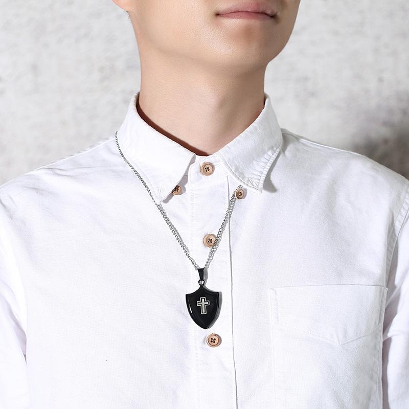 Polished Black Shield of Faith Cross Pendant and Silver Necklace-Necklaces-Innovato Design-Innovato Design