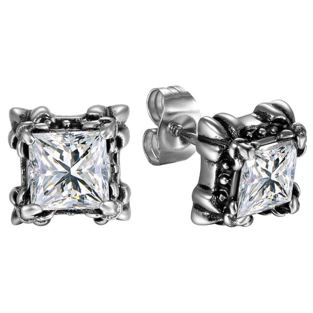Gothic Flower Cubic Zirconia 316L Stainless Steel Stud Earrings-Earrings-Innovato Design-Silver-Innovato Design