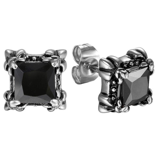 Gothic Flower Cubic Zirconia 316L Stainless Steel Stud Earrings-Earrings-Innovato Design-Black-Innovato Design