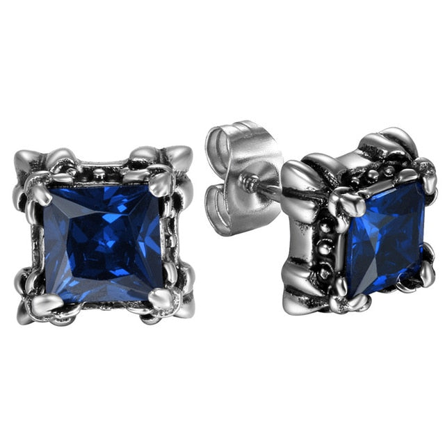 Gothic Flower Cubic Zirconia 316L Stainless Steel Stud Earrings-Earrings-Innovato Design-Blue-Innovato Design