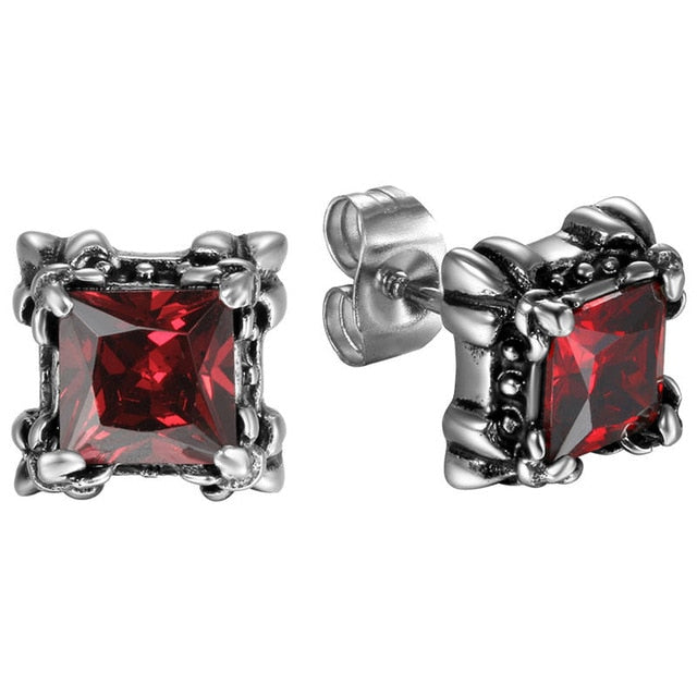 Gothic Flower Cubic Zirconia 316L Stainless Steel Stud Earrings-Earrings-Innovato Design-Red-Innovato Design