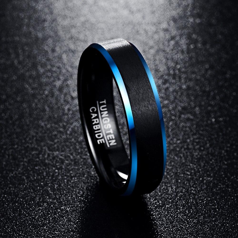 6mm Black Tungsten Carbide with Blue Outer Inlay Slim Type Wedding Band-Rings-Innovato Design-7-Innovato Design