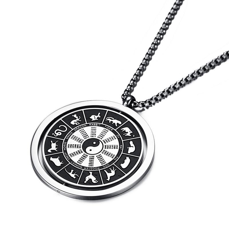 Tai Chi Yin and Yang Zodiac Stainless Steel Rotatable Necklace-Necklaces-Innovato Design-Innovato Design