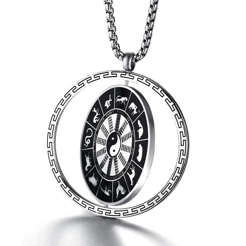 Tai Chi Yin and Yang Zodiac Stainless Steel Rotatable Necklace-Necklaces-Innovato Design-Innovato Design