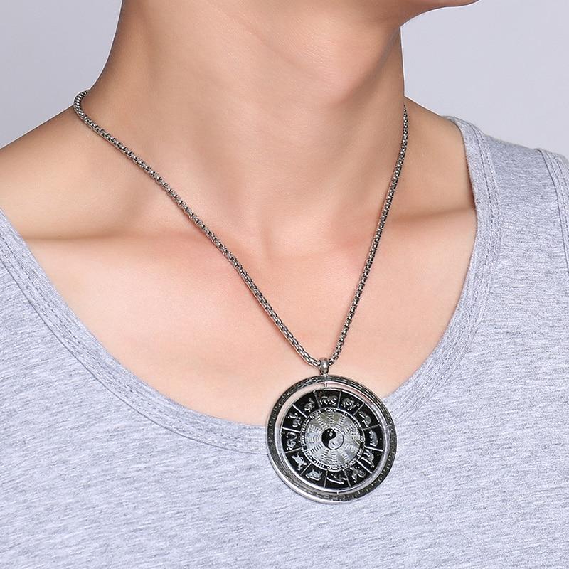 Tai Chi Yin and Yang Zodiac Stainless Steel Rotatable Necklace-Necklaces-Innovato Design-Innovato Design