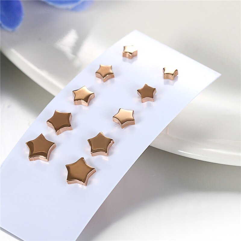 5 Pairs Star Stainless Steel Stud Earrings-Earrings-Innovato Design-Black-Innovato Design