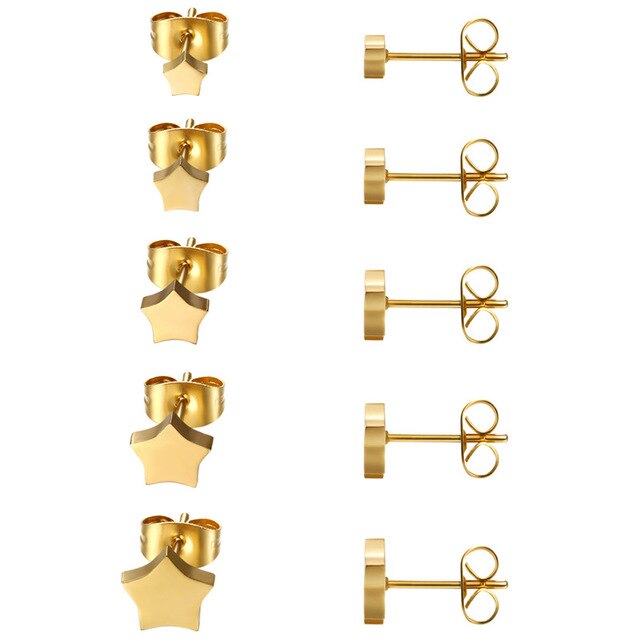 5 Pairs Star Stainless Steel Stud Earrings-Earrings-Innovato Design-Gold-Innovato Design