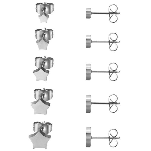 5 Pairs Star Stainless Steel Stud Earrings-Earrings-Innovato Design-Silver-Innovato Design