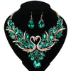 Double Swan Gold-Plated Green Crystal Necklace & Earrings Wedding Statement Jewelry Set