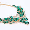 Double Swan Gold-Plated Green Crystal Necklace & Earrings Wedding Statement Jewelry Set