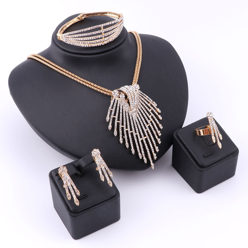 Flare Crystal Necklace, Bracelet, Earrings & Ring Wedding Statement Jewelry Set-Jewelry Sets-Innovato Design-Gold-Innovato Design