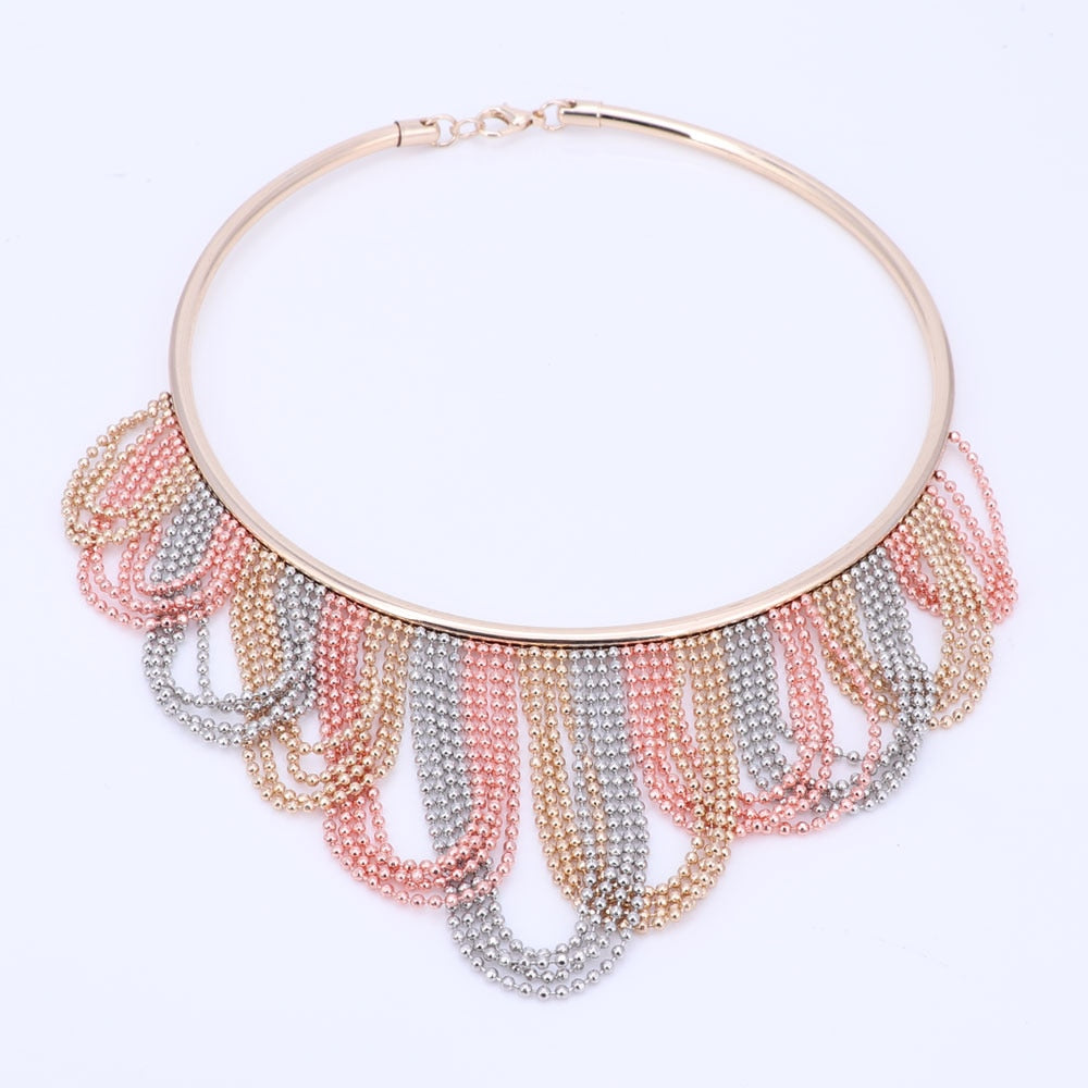 Gold and Silver-Plated Beads Necklace, Bracelet & Earrings Wedding Statement Jewelry Set-Jewelry Sets-Innovato Design-Innovato Design