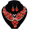 Red Crystal Double Swan Necklace & Earrings Wedding Jewelry Set