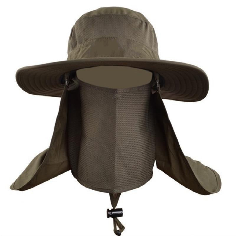 Wide Brim Bucket UV Protection Face Neck Cover Polyester Flap Hat with Rope-Hats-Innovato Design-Army Green-Innovato Design