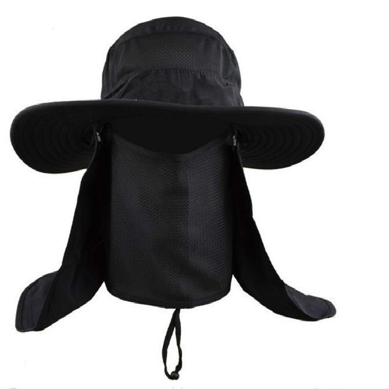 Wide Brim Bucket UV Protection Face Neck Cover Polyester Flap Hat with Rope-Hats-Innovato Design-Black-Innovato Design
