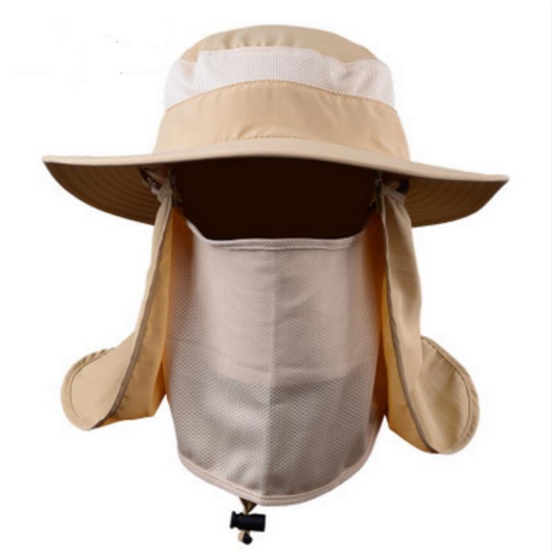 Wide Brim Bucket UV Protection Face Neck Cover Polyester Flap Hat with Rope-Hats-Innovato Design-Army Green-Innovato Design