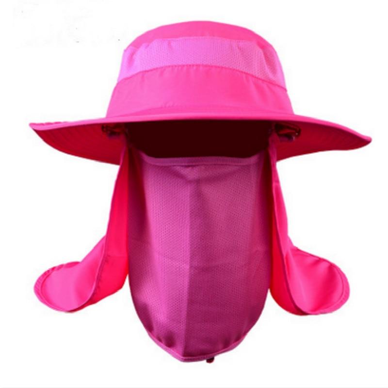 Wide Brim Bucket UV Protection Face Neck Cover Polyester Flap Hat with Rope-Hats-Innovato Design-Rose-Innovato Design