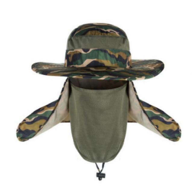 Wide Brim Bucket UV Protection Face Neck Cover Polyester Flap Hat with Rope-Hats-Innovato Design-Camo-Innovato Design