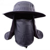 Wide Brim Bucket UV Protection Face Neck Cover Polyester Flap Hat with Rope