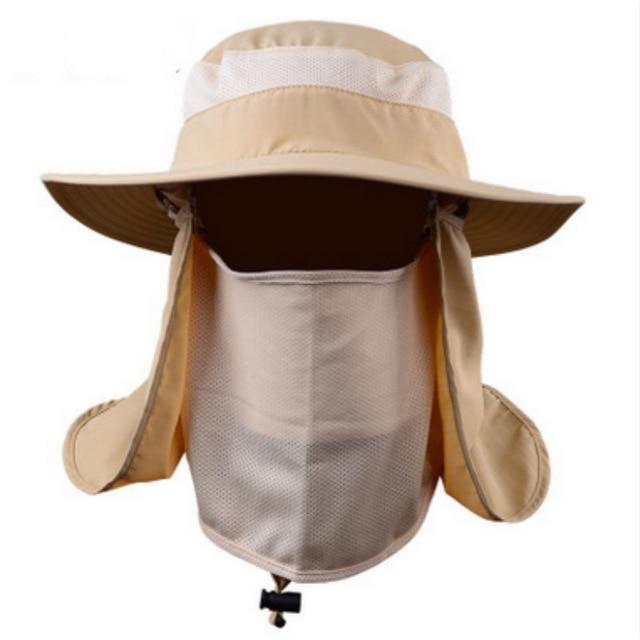 Wide Brim Bucket UV Protection Face Neck Cover Polyester Flap Hat with Rope-Hats-Innovato Design-Khaki-Innovato Design