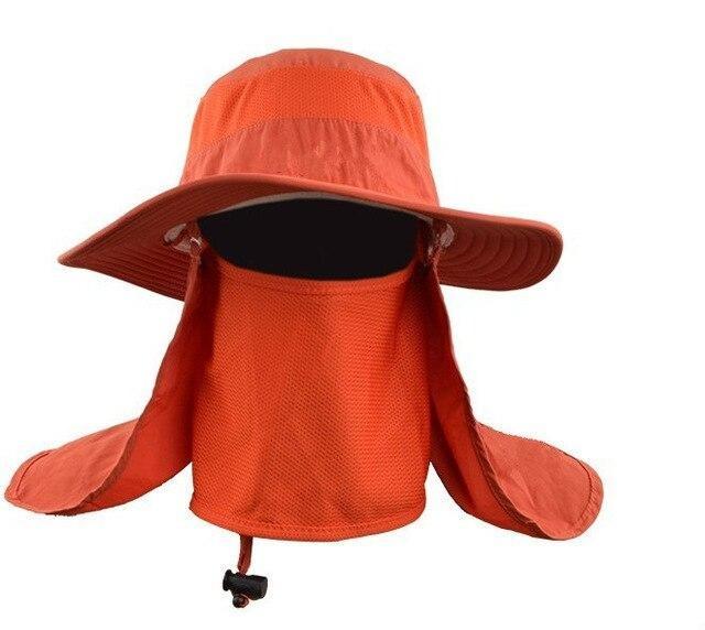 Wide Brim Bucket UV Protection Face Neck Cover Polyester Flap Hat with Rope-Hats-Innovato Design-Orange-Innovato Design