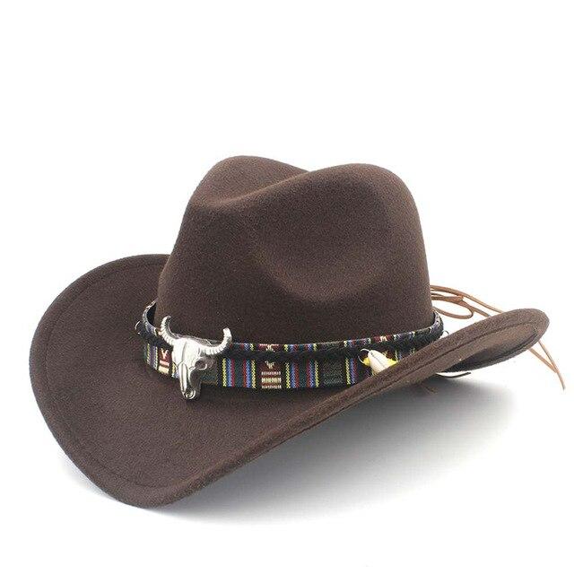 Metal Bull Skull Cowboy Hat with Colorful Patterned Band-Hats-Innovato Design-Brown-Innovato Design