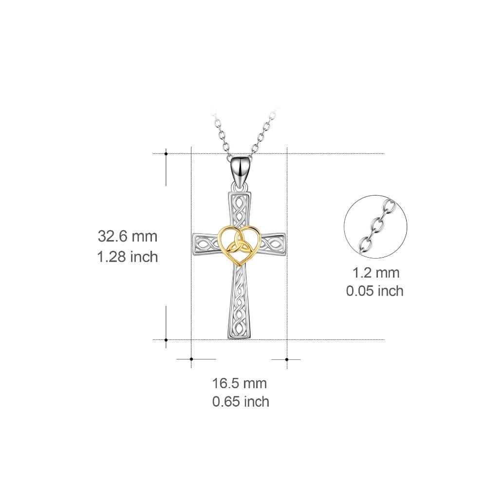 925 Sterling Silver Two-Tone Silver and Gold Knot Heart and Cross Pendant Necklace-Necklaces-Innovato Design-Innovato Design