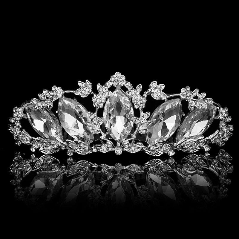 Crystal and Flower Tiara, Necklace & Earrings Wedding Jewelry Set-Jewelry Sets-Innovato Design-Innovato Design