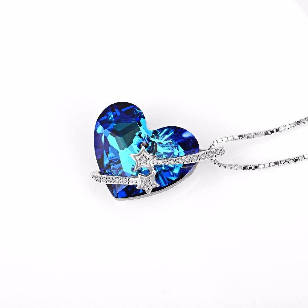 925 Sterling Silver Star Ring Wrap-around Crystal Heart of The Ocean Pendant Necklace-Necklaces-Innovato Design-Innovato Design