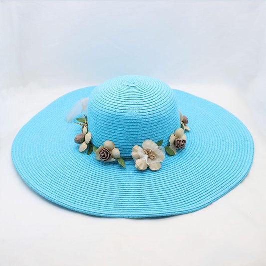 Floppy Wide Brim Sun Hat with Organza Flowers-Hats-Innovato Design-Black-Innovato Design