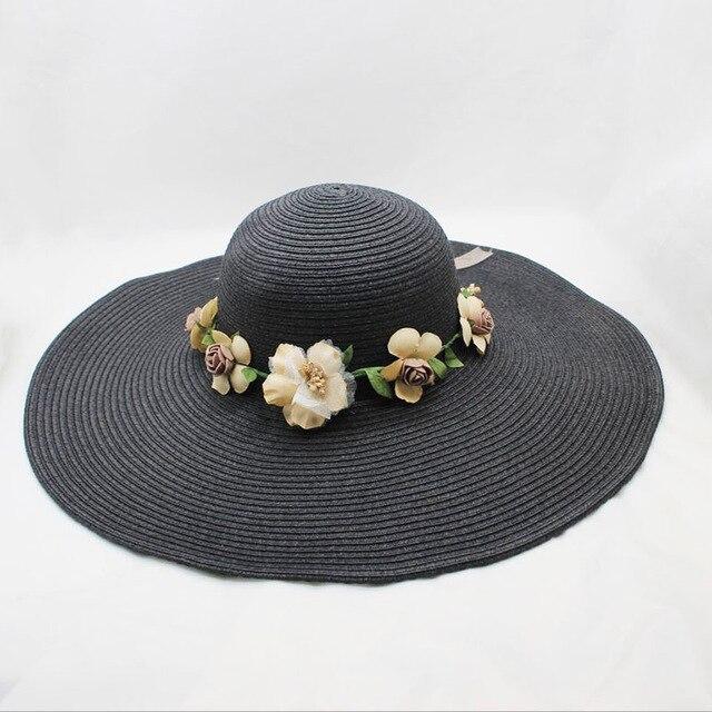 Floppy Wide Brim Sun Hat with Organza Flowers-Hats-Innovato Design-Black-Innovato Design