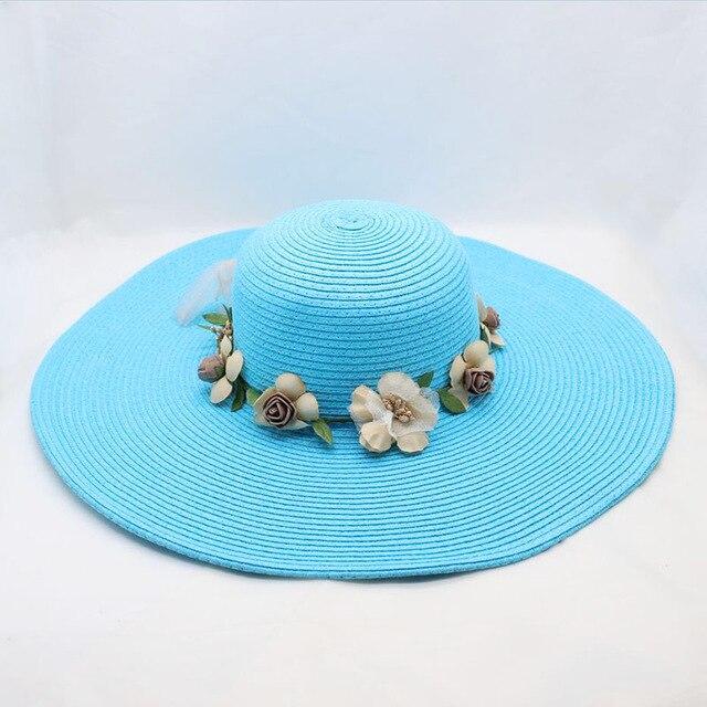 Floppy Wide Brim Sun Hat with Organza Flowers-Hats-Innovato Design-Sky Blue-Innovato Design