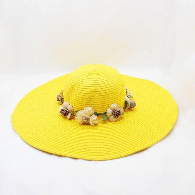 Floppy Wide Brim Sun Hat with Organza Flowers-Hats-Innovato Design-Yellow-Innovato Design
