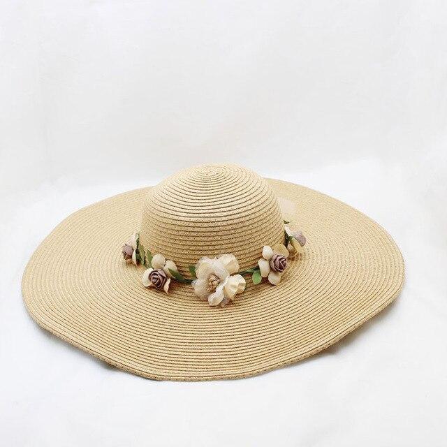 Floppy Wide Brim Sun Hat with Organza Flowers-Hats-Innovato Design-Khaki-Innovato Design