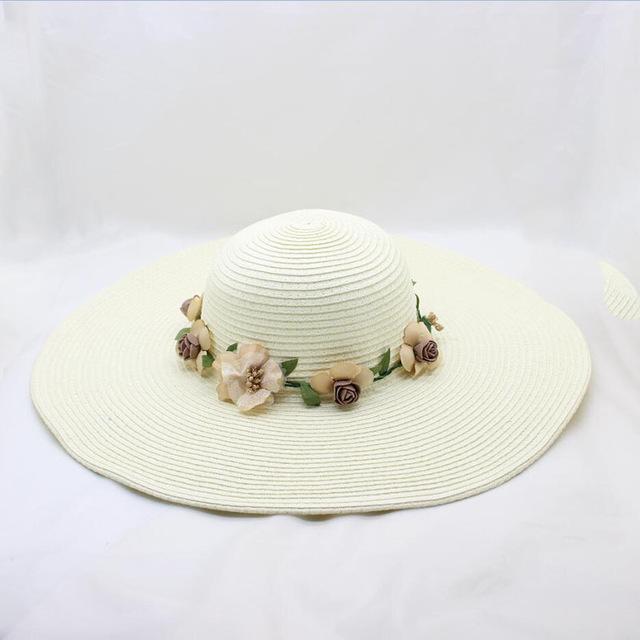 Floppy Wide Brim Sun Hat with Organza Flowers-Hats-Innovato Design-Milk White-Innovato Design