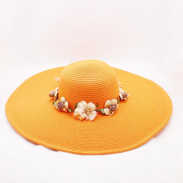 Floppy Wide Brim Sun Hat with Organza Flowers-Hats-Innovato Design-Orange-Innovato Design
