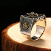 925 Sterling Silver Masonic Ring with Black and Gold Plated G Symbol, Sun & Moon-Rings-Innovato Design-6-Innovato Design