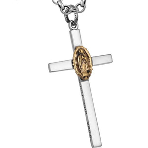 Virgin Mary Christian Cross 925 Sterling Silver Vintage Pendant Necklace-Necklaces-Innovato Design-21.65in-Innovato Design
