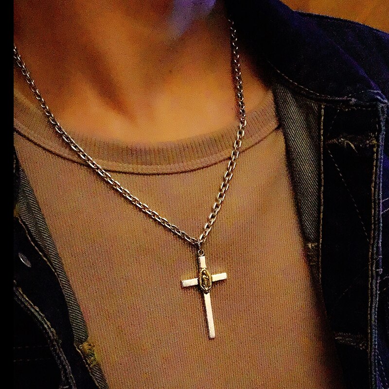 Virgin Mary Christian Cross 925 Sterling Silver Vintage Pendant Necklace-Necklaces-Innovato Design-21.65in-Innovato Design