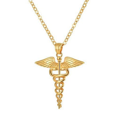 Snakes Around a Staff - Medical Caduceus Symbol Pendant Necklace in Gold Black and Silver - InnovatoDesign
