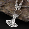 Silver Necklace with Wolf Head Links and Nordic Axe Pendant - InnovatoDesign