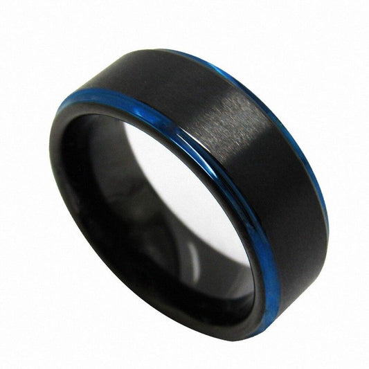 6/8mm Black Carbide Wedding Band Ring with Blue Edge-Rings-Innovato Design-6-8mm-Innovato Design