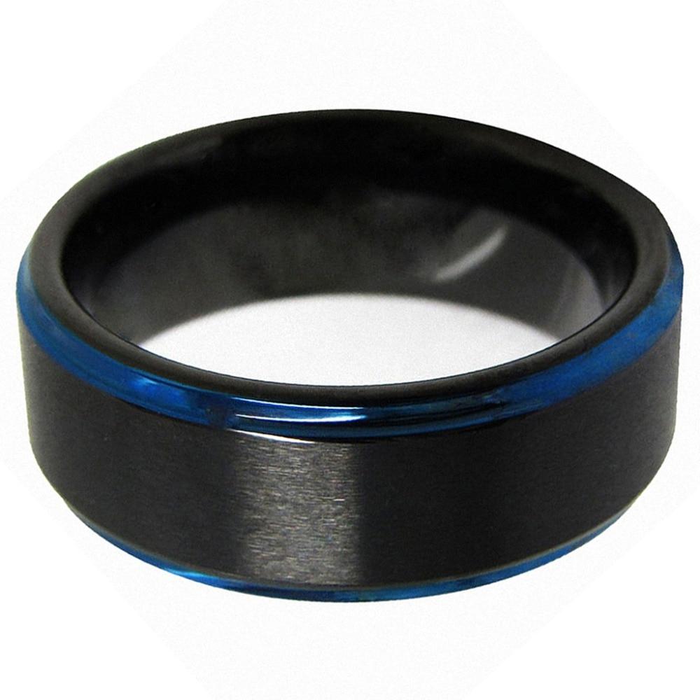 6/8mm Black Carbide Wedding Band Ring with Blue Edge-Rings-Innovato Design-6-6mm-Innovato Design