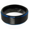 6/8mm Black Carbide Wedding Band Ring with Blue Edge - InnovatoDesign