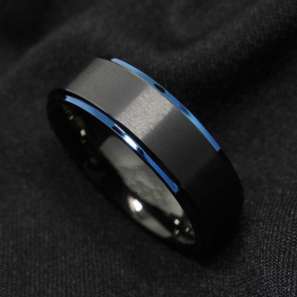 6/8mm Black Carbide Wedding Band Ring with Blue Edge-Rings-Innovato Design-6-6mm-Innovato Design